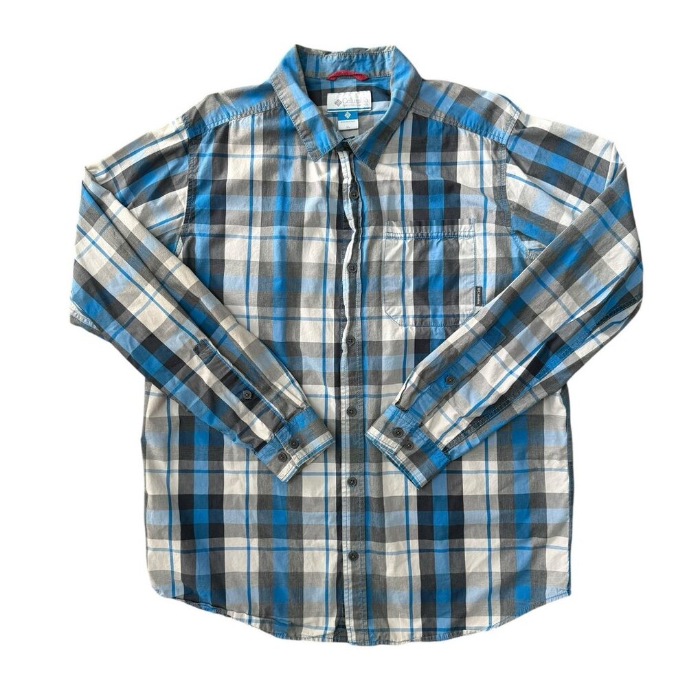 Columbia Button Down Shirt Mens XL Blue Plaid Long Sleeve
